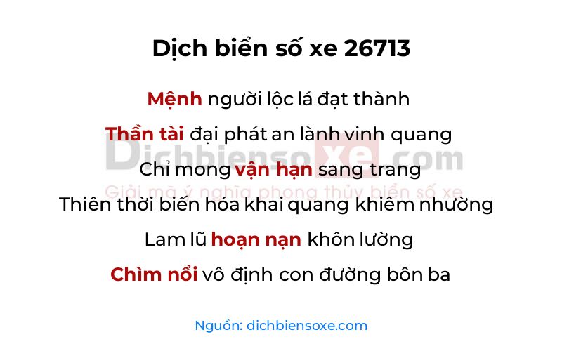 Dịch thơ biển số 26713