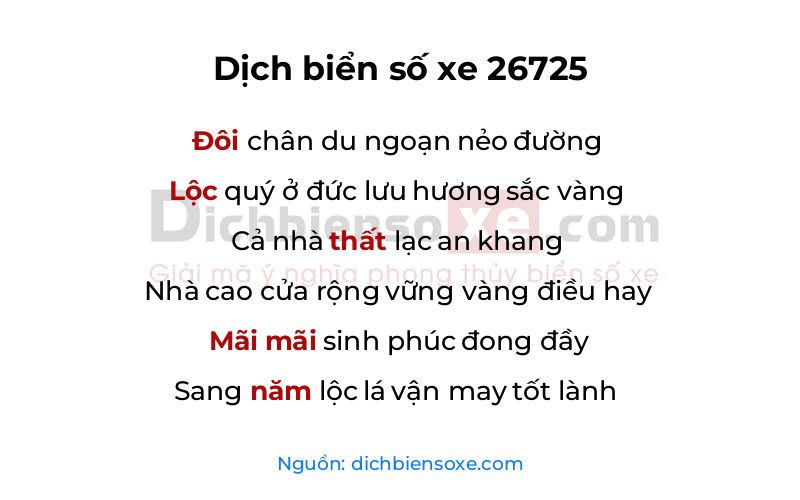 Dịch thơ biển số 26725
