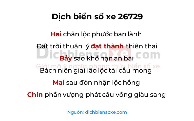 Dịch thơ biển số 26729