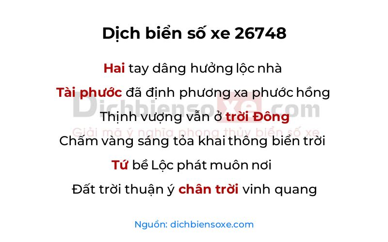 Dịch thơ biển số 26748