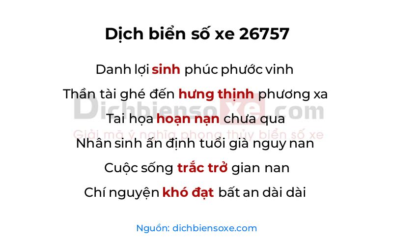 Dịch thơ biển số 26757
