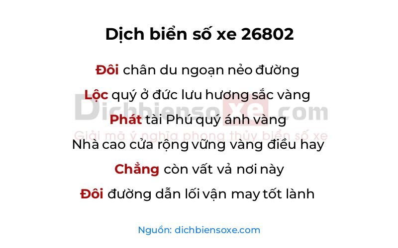 Dịch thơ biển số 26802