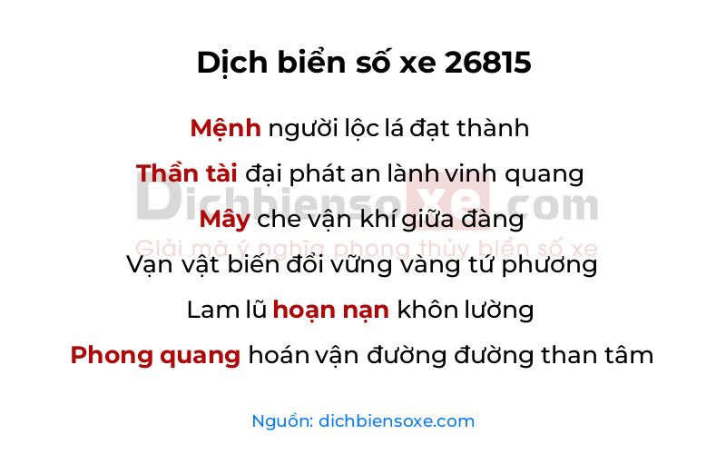 Dịch thơ biển số 26815