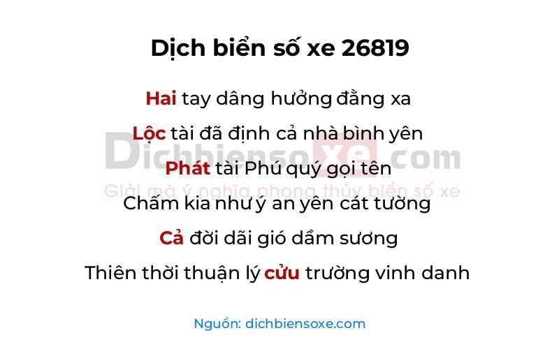 Dịch thơ biển số 26819
