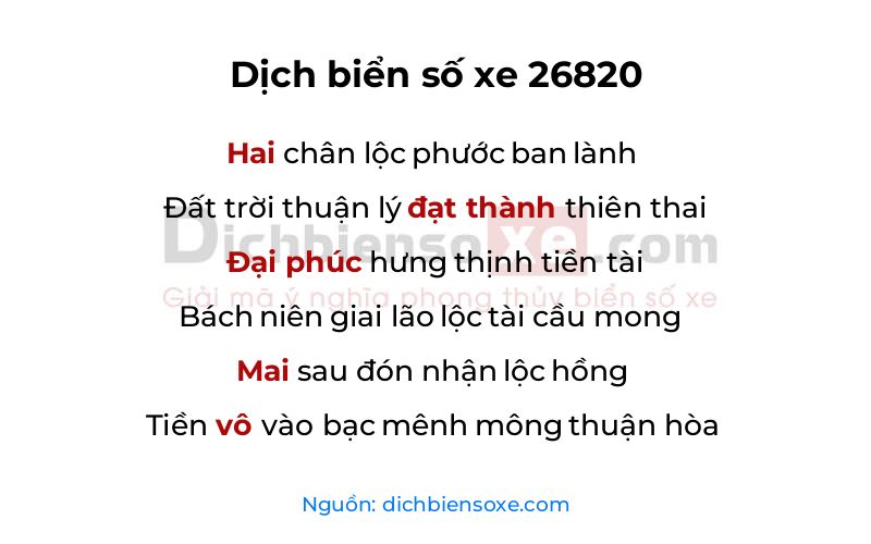 Dịch thơ biển số 26820