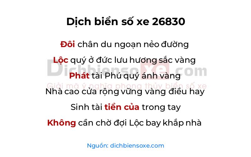 Dịch thơ biển số 26830