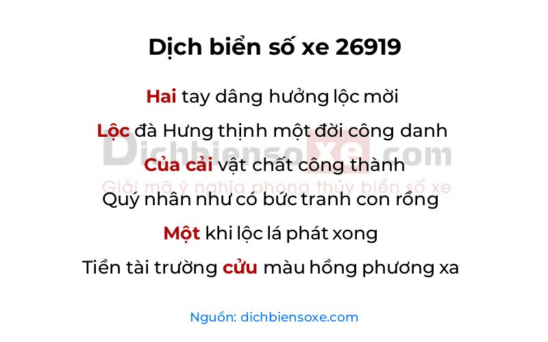 Dịch thơ biển số 26919