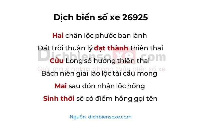 Dịch thơ biển số 26925