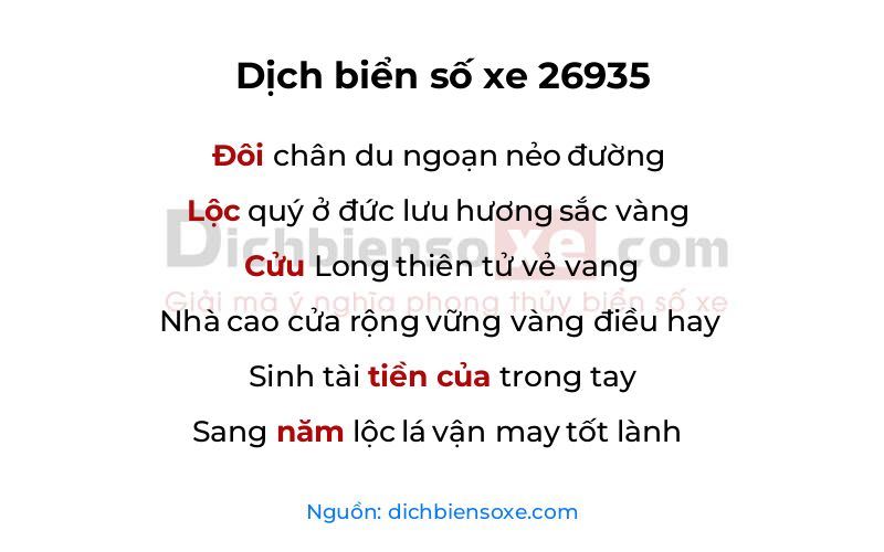 Dịch thơ biển số 26935