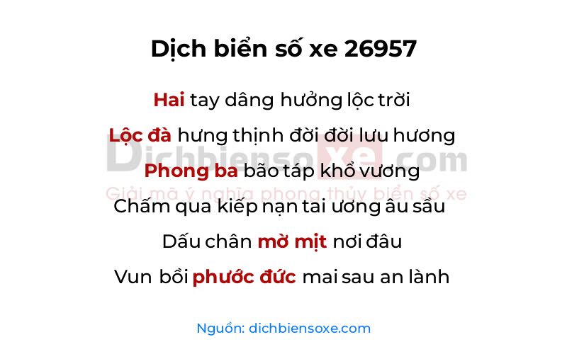Dịch thơ biển số 26957