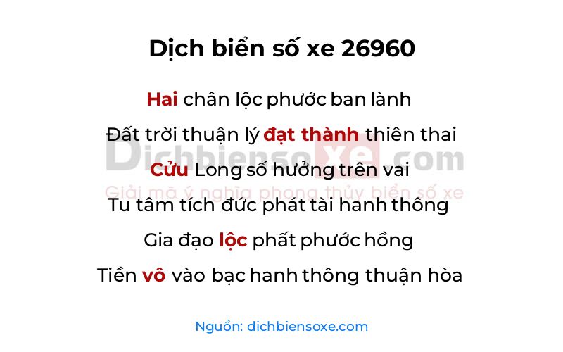 Dịch thơ biển số 26960