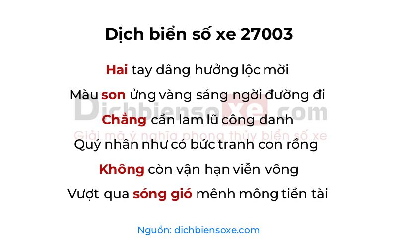 Dịch thơ biển số 27003