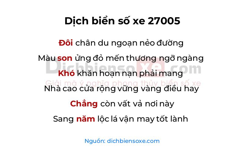 Dịch thơ biển số 27005