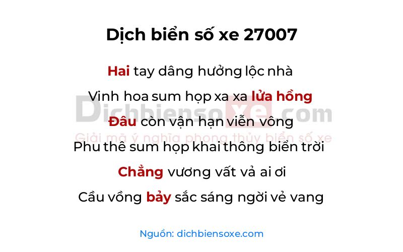 Dịch thơ biển số 27007