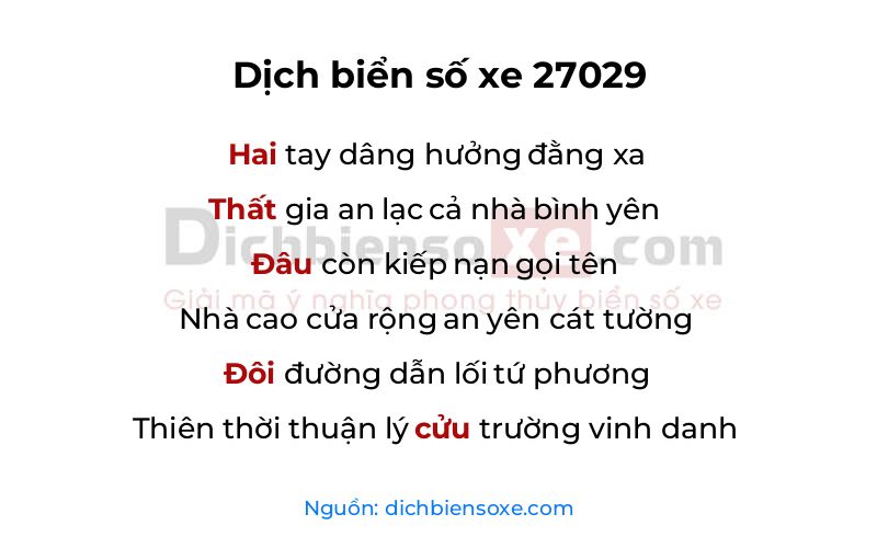 Dịch thơ biển số 27029