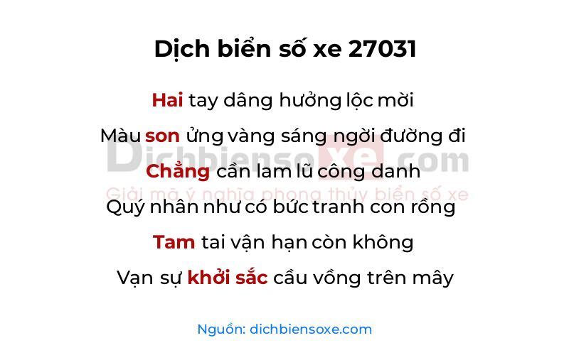 Dịch thơ biển số 27031