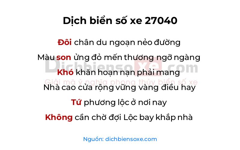 Dịch thơ biển số 27040