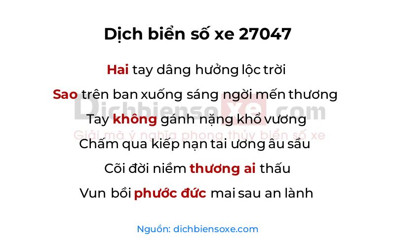 Dịch thơ biển số 27047