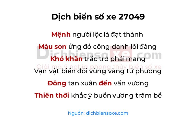 Dịch thơ biển số 27049