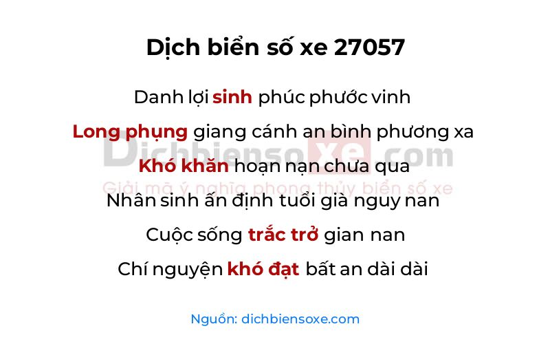 Dịch thơ biển số 27057