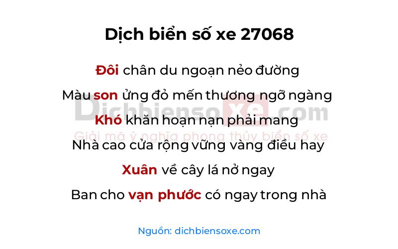 Dịch thơ biển số 27068