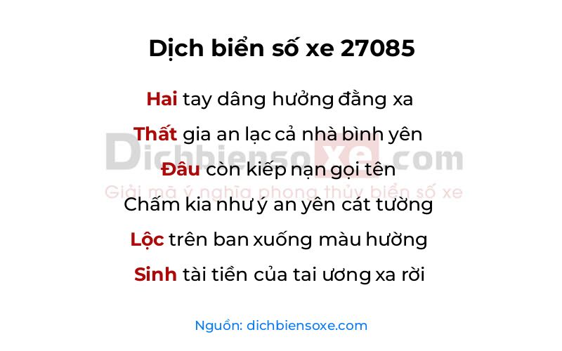 Dịch thơ biển số 27085