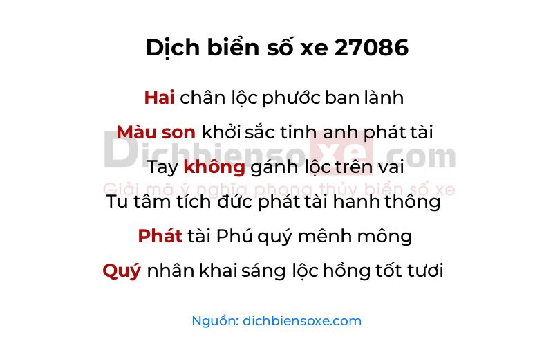 Dịch thơ biển số 27086