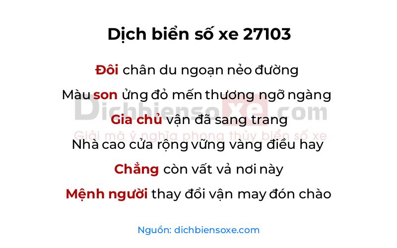 Dịch thơ biển số 27103