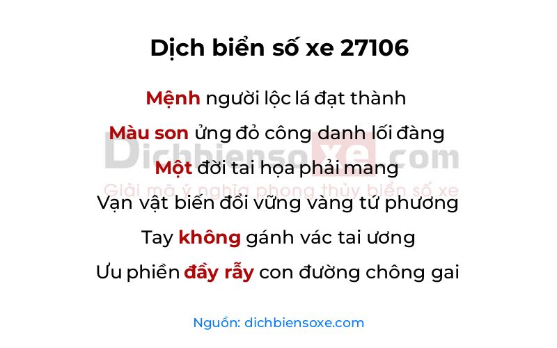 Dịch thơ biển số 27106