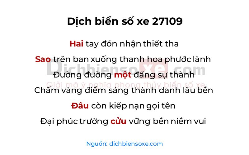 Dịch thơ biển số 27109