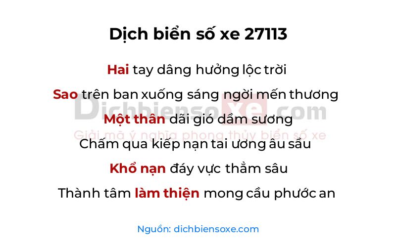 Dịch thơ biển số 27113