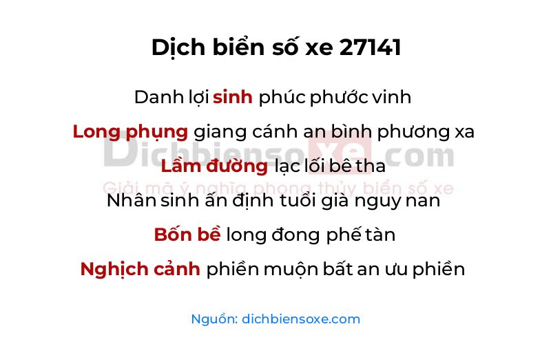 Dịch thơ biển số 27141