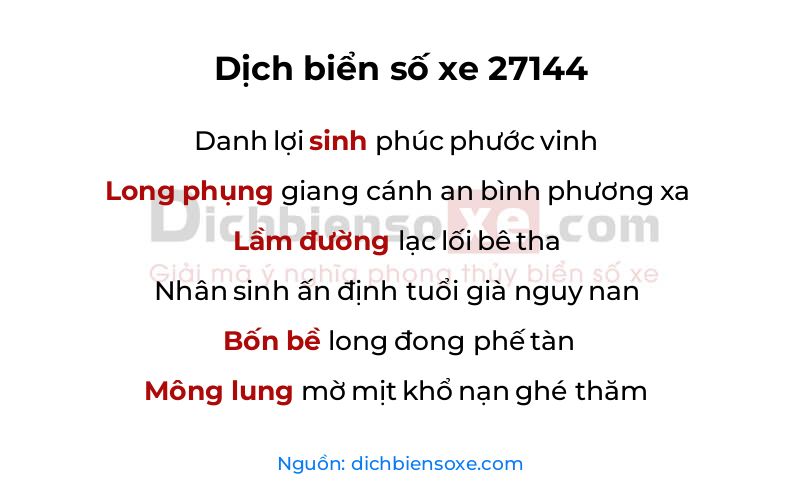 Dịch thơ biển số 27144