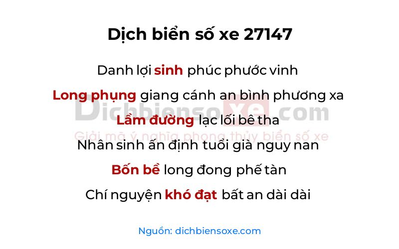 Dịch thơ biển số 27147