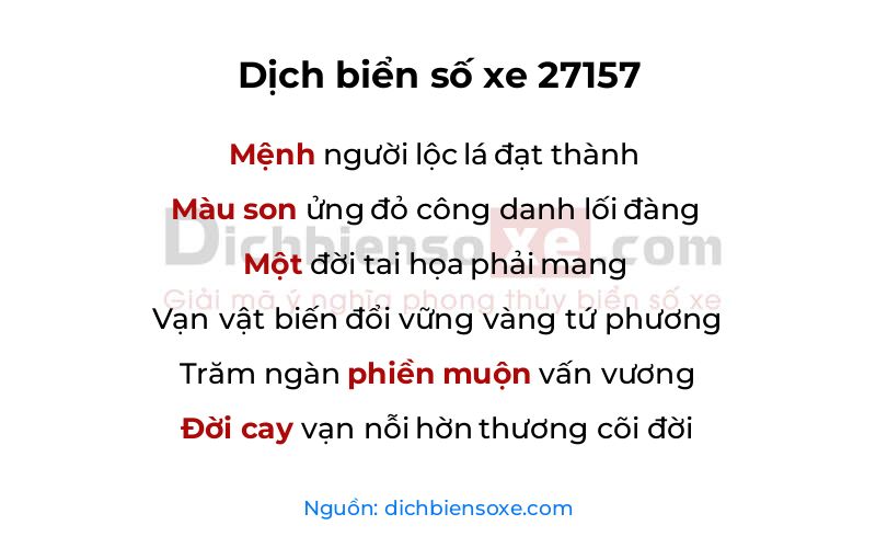 Dịch thơ biển số 27157
