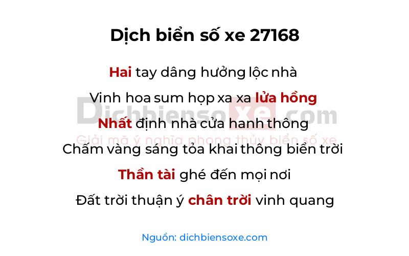 Dịch thơ biển số 27168