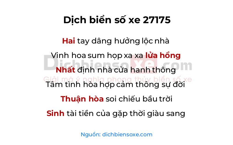 Dịch thơ biển số 27175