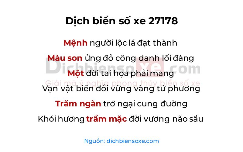 Dịch thơ biển số 27178
