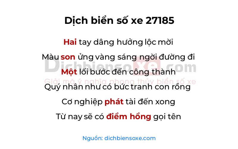 Dịch thơ biển số 27185