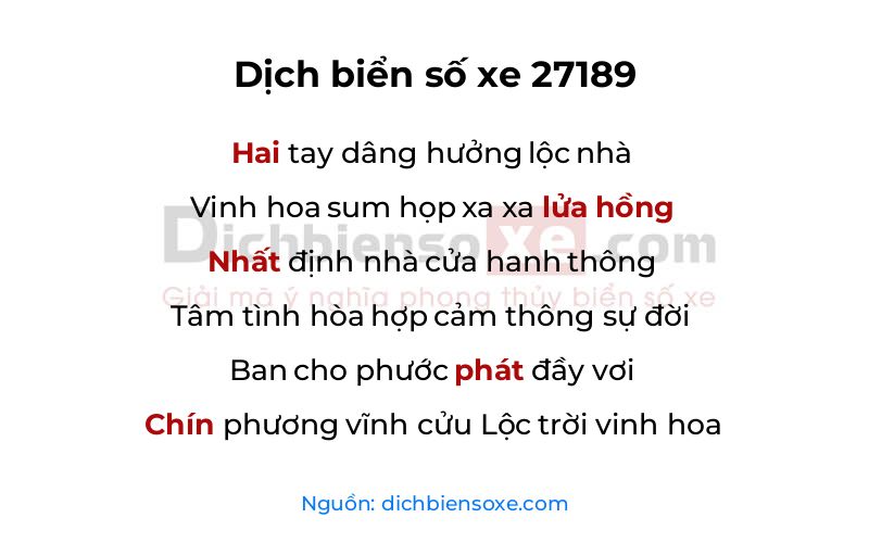 Dịch thơ biển số 27189