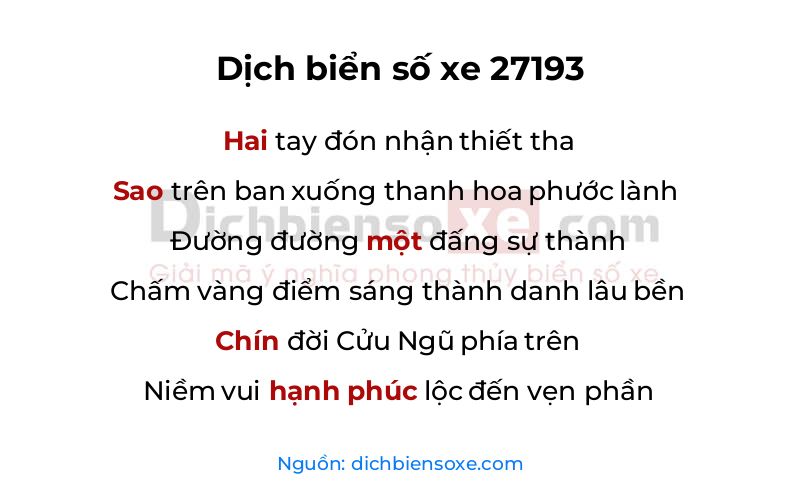Dịch thơ biển số 27193