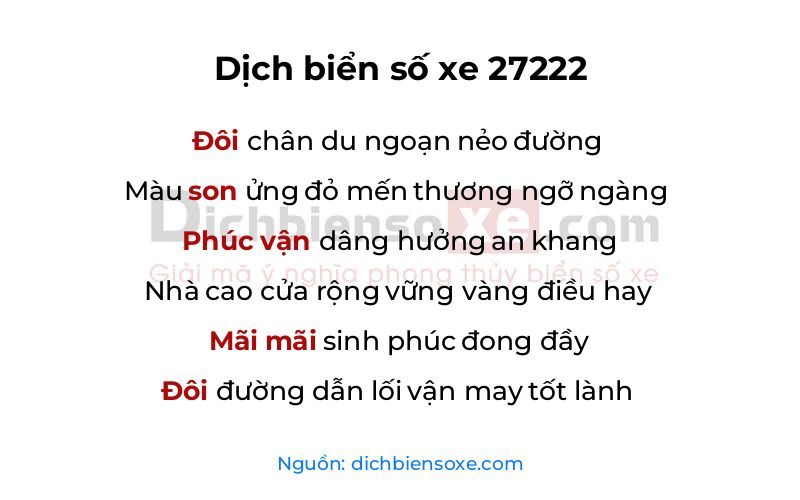 Dịch thơ biển số 27222