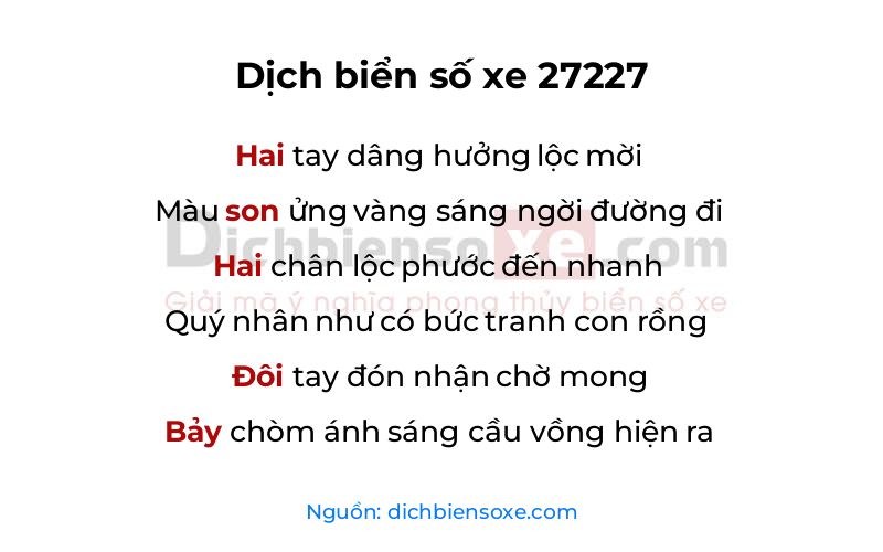 Dịch thơ biển số 27227