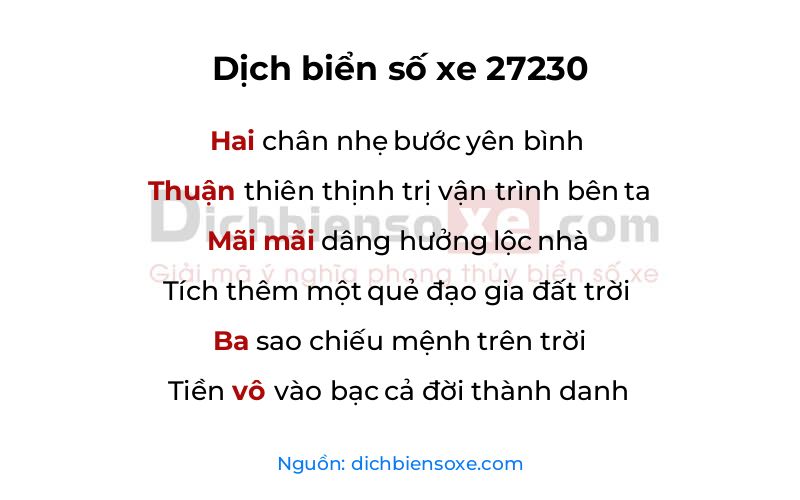 Dịch thơ biển số 27230