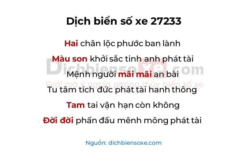 Dịch thơ biển số 27233