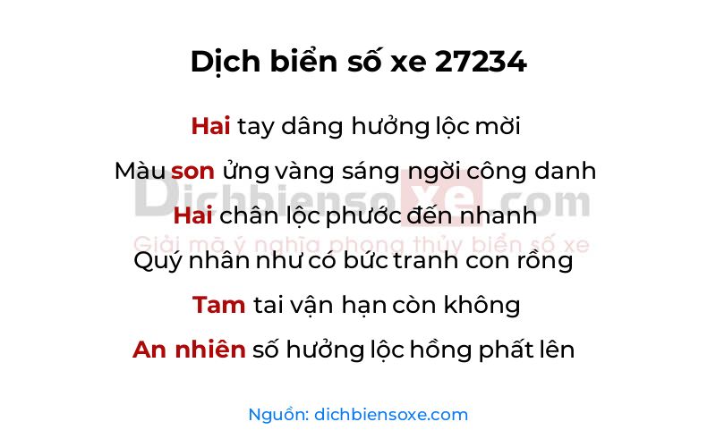 Dịch thơ biển số 27234