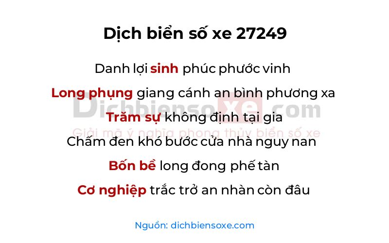 Dịch thơ biển số 27249
