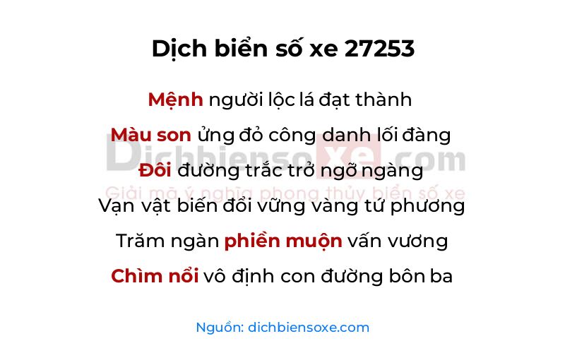 Dịch thơ biển số 27253