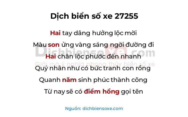 Dịch thơ biển số 27255