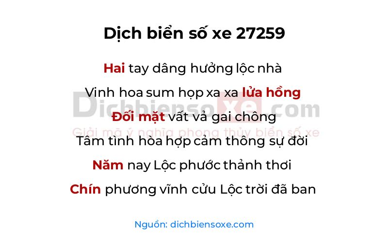Dịch thơ biển số 27259